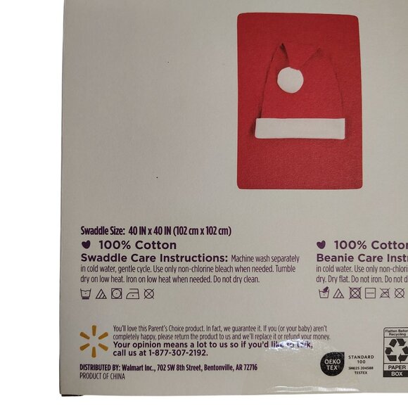 Parents Choice Muslin Swaddle and Beanie Red Cotton Infant Newborn Santa Set - Picture 5 of 6